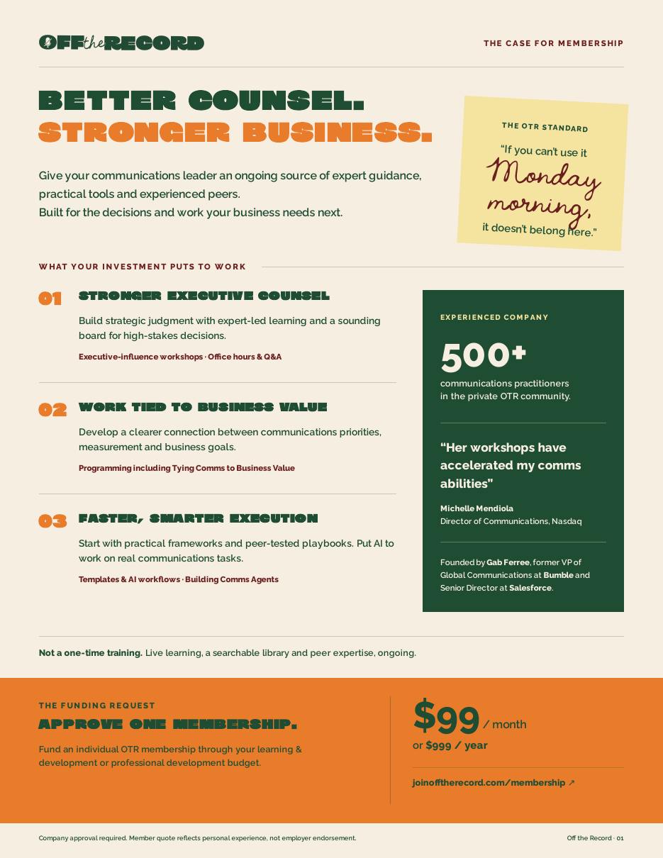Preview of the OTR membership one-pager